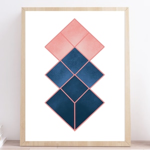 Navy Blue and Blush Pink Geometric Print | Pink and Blue Abstract Art | Pink Wall Decor | Blue Wall Decor | Bedroom Print | Office Print