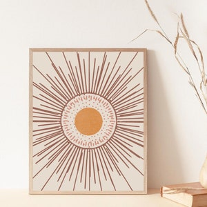 Boho Wall Decor | Digital Download | Large Wall Art | Minimalist Art | Sun Burst Abstract Art Print | Printable Wall Art | Peach Print