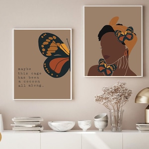 Black woman Art, Butterfly Art, Boho Wall Art, Digital Instant Download, Butterfly Quote Wall Print, Minimalist Art, Black Girl Print