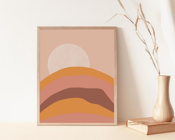Boho Wall Decor | Digital Download | Large Wall Art | Minimalist Art | Sunset Landscape Art Print | Printable Wall Art | Peach Print