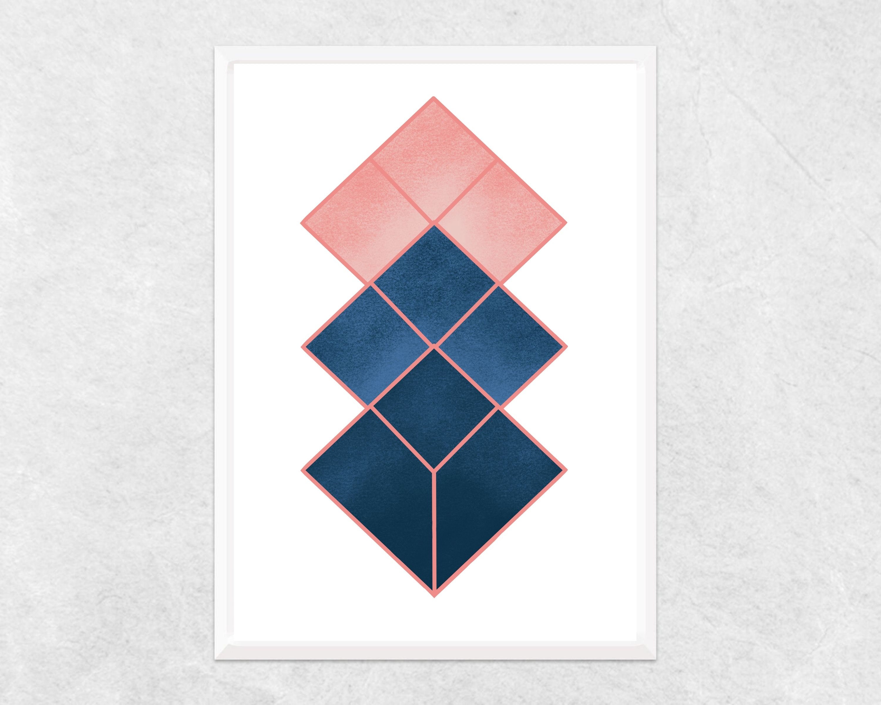 Navy Blue and Blush Pink Geometric Print | Pink and Blue Abstract Art ...