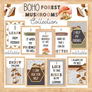Boho Waldpilz inspirierte Klassenzimmer Poster, bearbeitbares Klassenzimmer Dekor, neutrale, Natur und moderne Klassenzimmer Anzeige
