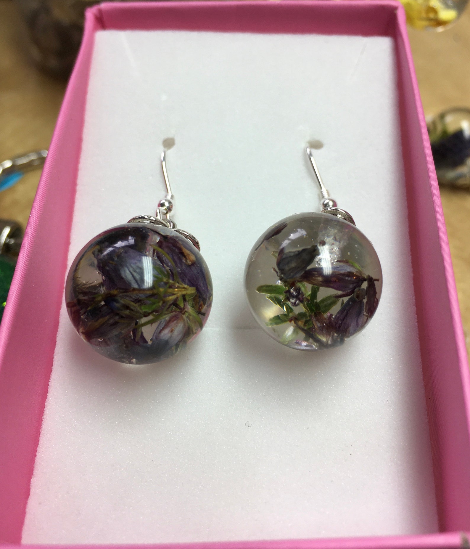 Stunning Scottish Heather earrings silver. Clear resin Etsy