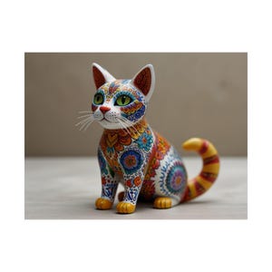 Cat Alebrije poster, alebrije, alebrije pin, alebrije poster, decorative alebrije poster, poster art, colorful alebrije poster, oaxacan