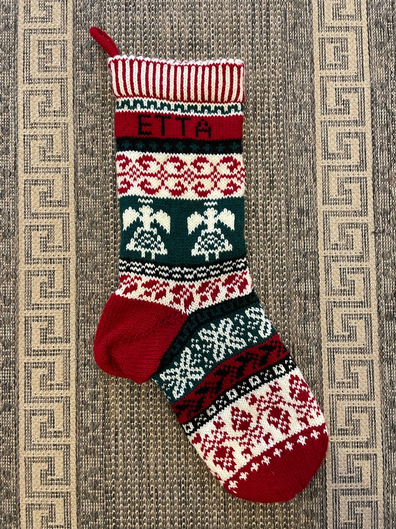 Personalised Fair Isle Christmas Stocking Knitting Pattern With Letter