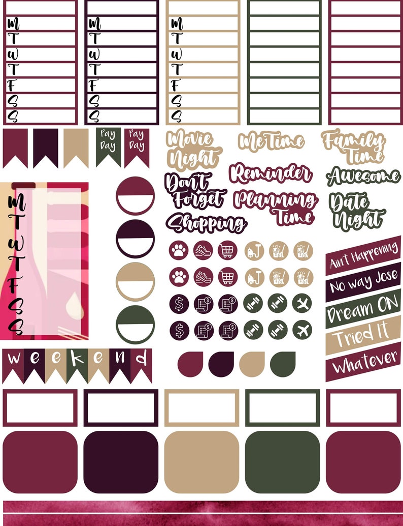 Wine Planner Stickers. Planner Stickers for HAPPY PLANNER. Wine Weekly ...