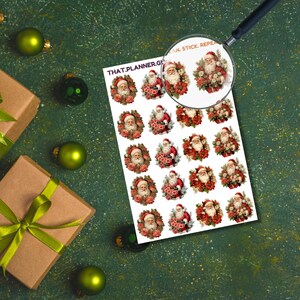 Adesivos para planejador de buquê floral de Natal do Papai Noel | Vinil fosco, detalhes de poinsétia vermelha, Papai Noel