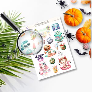 Summerween Kawaii Sticker Sheet – Cute Halloween Planner Stickers | Pastel Spooky | Creepy Cute Stationery | Halloween in July Stickers