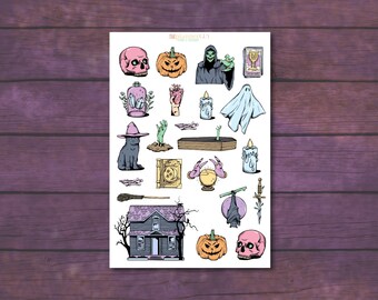 Pegatinas espeluznantes para agenda de Halloween / Fantasmas, calabazas, sombreros de bruja