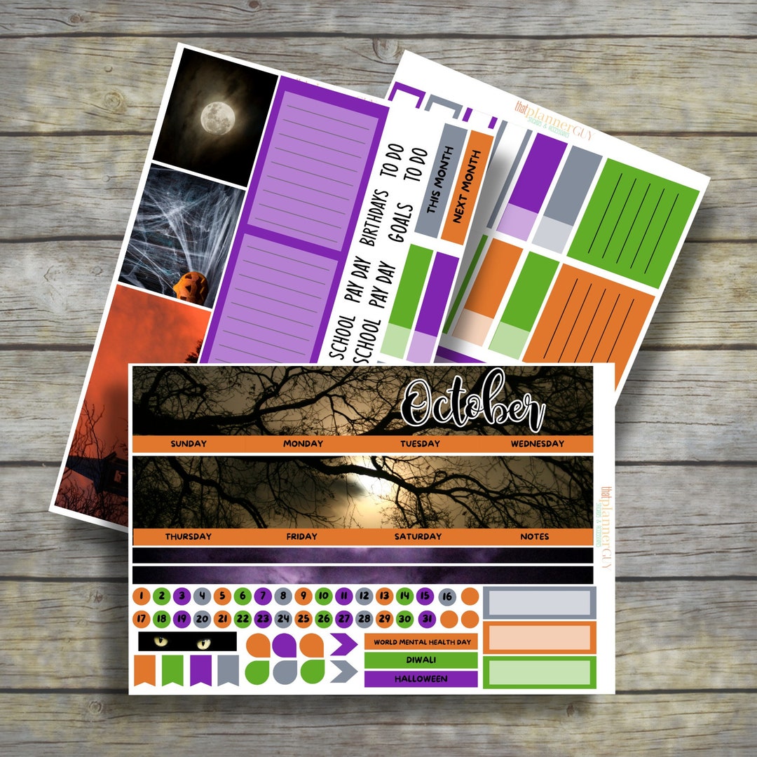 Spooky Halloween Planner Stickers | October Monthly Kit - Etsy
