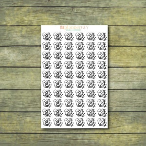 Zelfzorgsticker: een functionele plannersticker in doodle-lettertype en accenten