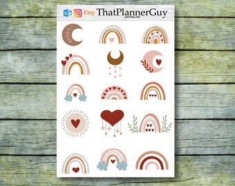 Boho Rainbow Planner Stickers | Waterproof Vinyl Clipart
