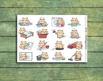 Household Chores Planner Stickers | Cat Planner Stickers | Kawaii Cats | Funny Cat Stickers | Planner Stickers