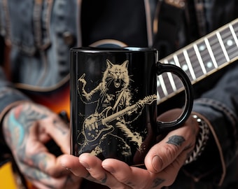 Custom Rockout Dog And Cat Playing Guitar Mug, Rocker Mug, A Funny Electric Guitar Cocker Spaniel Cup, Dog Lovers and Rock Lovers Alike