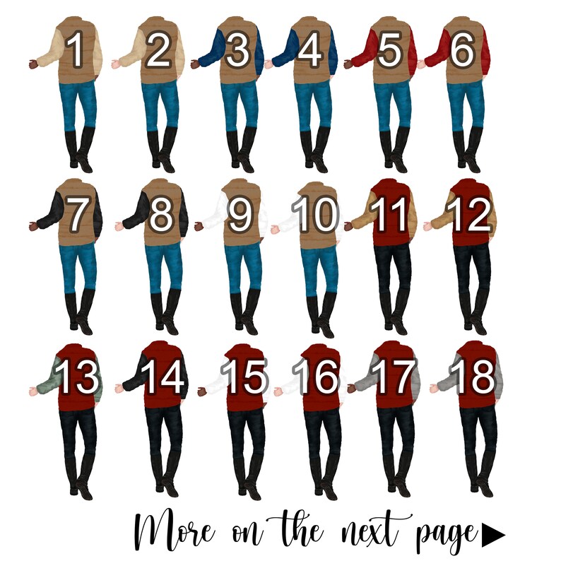 May include: An illustration of 18 people wearing different colored vests. The people are numbered 1 through 18. The text "More on the next page" is at the bottom of the image.