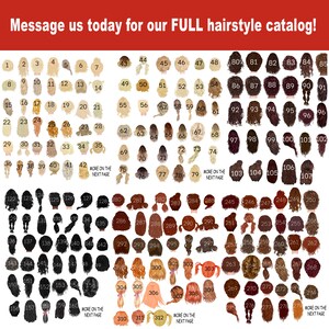 May include: A chart of 312 different hairstyles, numbered and organized in rows. The hairstyles are illustrated as back views of women's heads with various hair colors and styles.