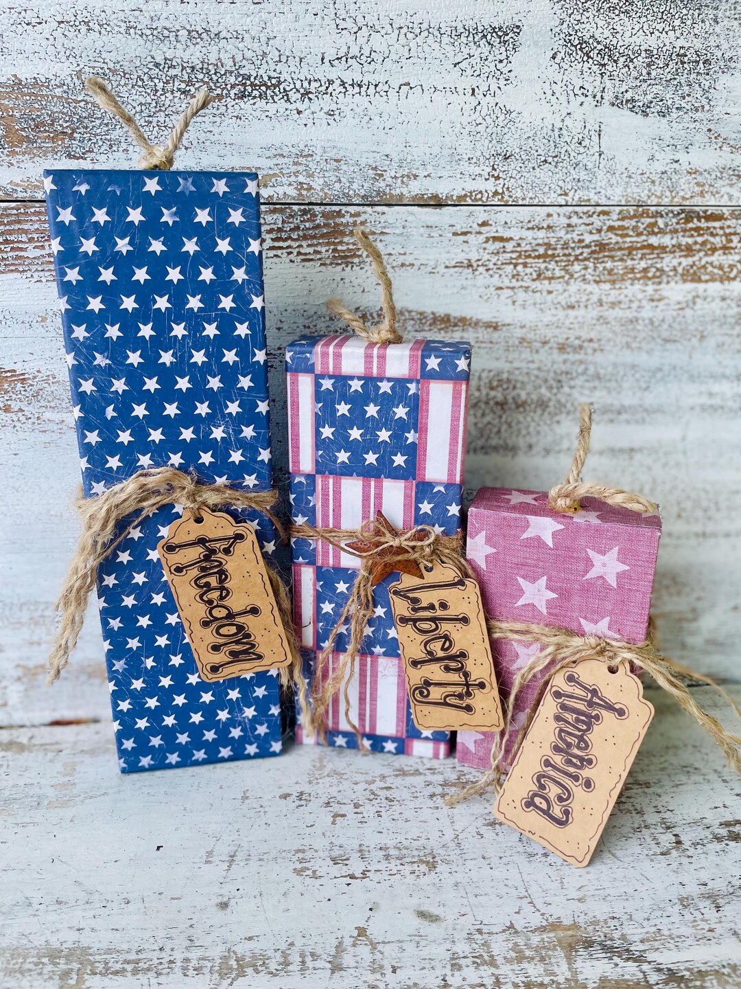 Primitive 2x4 Rustic Fireworks Stars and Stripes Red White and Blue ...