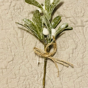Glittered Mistletoe Pick with white berries, 8.5”