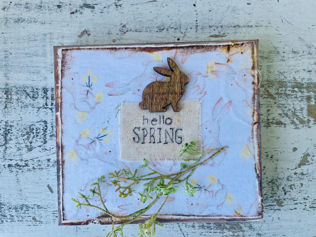 Hello Spring Rustic Hello Spring Easter Rustic Wood Block Shelf Sitter - Etsy
