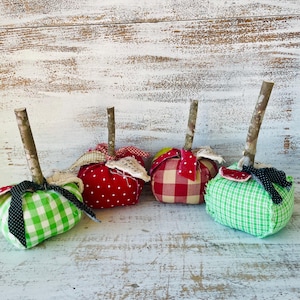 Homespun Fabric Farmhouse Rustic Handsewn Stuffed Apples Set of 2