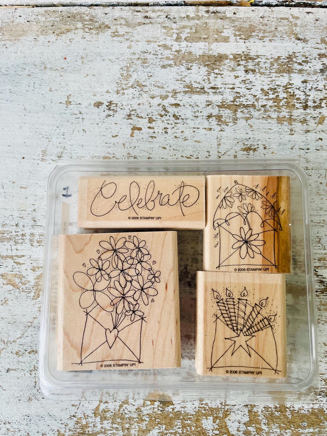 Stampin up Retired 4 Pc Mounted Stamp Set Send a Celebration - Etsy
