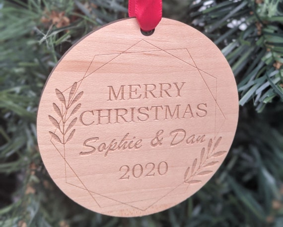 Our First Christmas Photo Ornament With Custom Wood Tag
