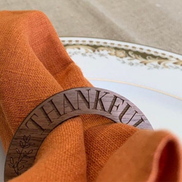 Napkin Ring Set, Thanksgiving Decor, Thankful Napkin Ring, Blessed Napkin Ring, Grateful Napkin Ring