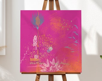 Large Canvas Print in Hot Pink, Square Abstract Wall Art, Bold Pink Fuchsia and Orange, Stretched Ready to Hang, Contemporary Decor,