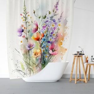 Boho Chic Wildflower Shower Curtain, Unique Artistic Design for Nature Lovers, 71x74 in, Brighten Your Home with Watercolor Bathroom Decor ,