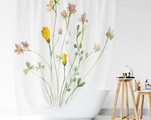 Soft Floral Watercolor Shower Curtain, Boho Bathroom,