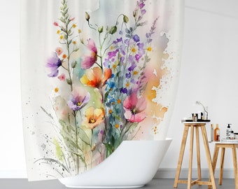 Boho Chic Wildflower Shower Curtain, Unique Artistic Design for Nature Lovers, 71x74 in, Brighten Your Home with Watercolor Bathroom Decor ,