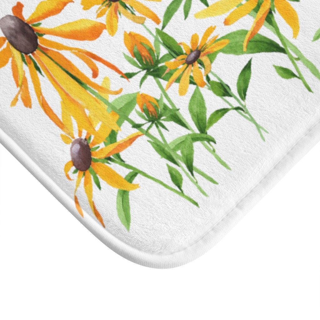 A Field of Sunflowers Bath Mat Watercolor Bath Rug Kitchen | Etsy
