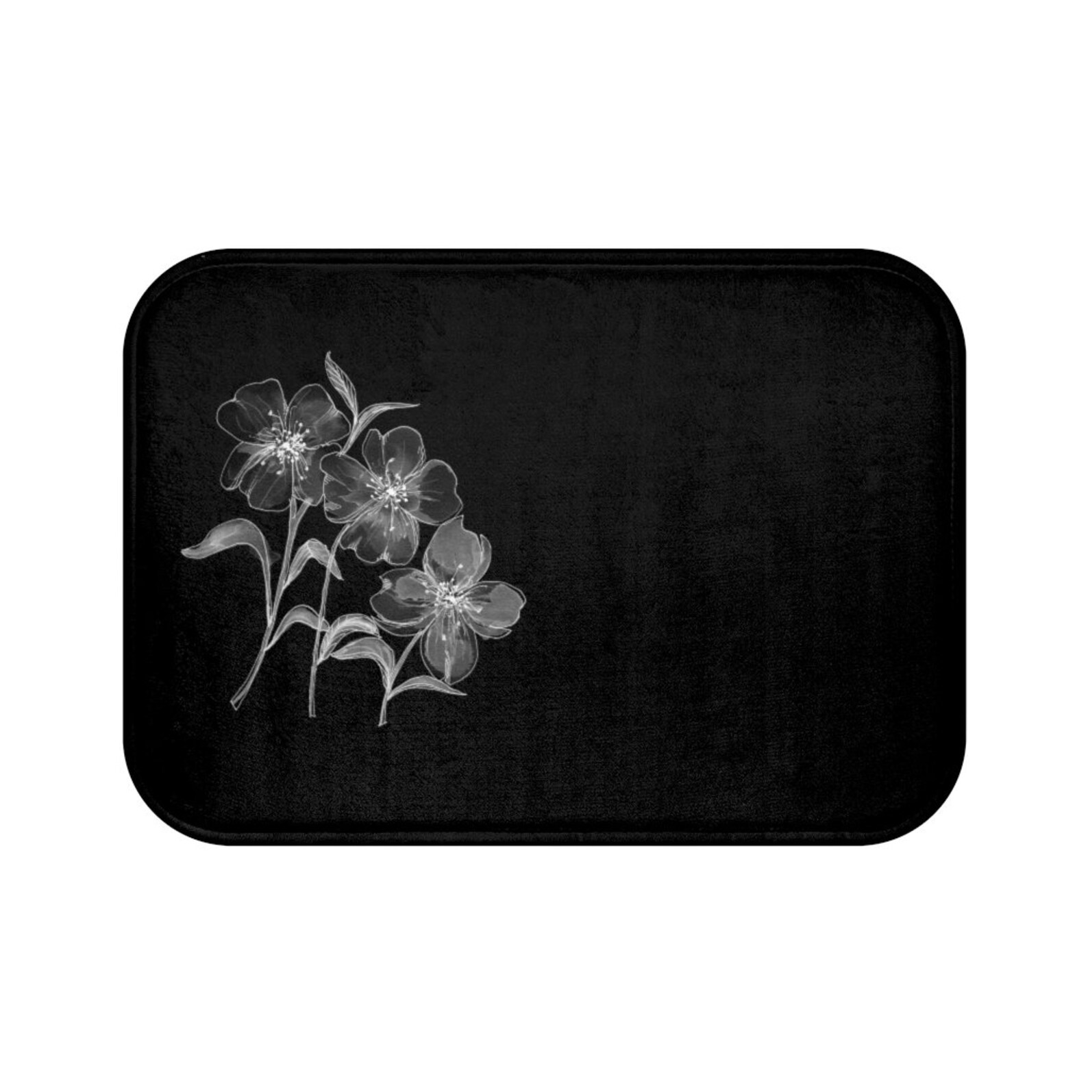 Black & White Floral Bath Mat White Flowers and Leaves Etsy