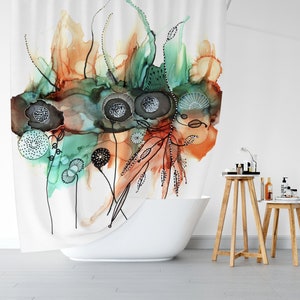 Shower Curtains Boho, Colorful Whimsical Unique Shower Curtain, 71x74 in, Abstract Curtains Art Artist, Contemporary Bath Decor,