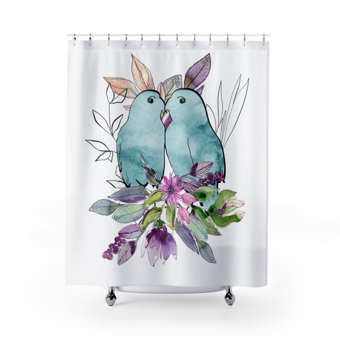 Shower Curtain Love Bird Accessories Bathroom Accessories Etsy
