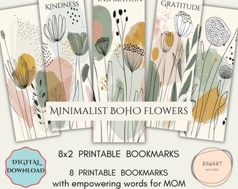 Printable Bookmarks For Mom, Birthday Gift For Mom, Printable Art, Watercolor Minimalist Flowers, Gift For Hers, DIY, Book Accessories