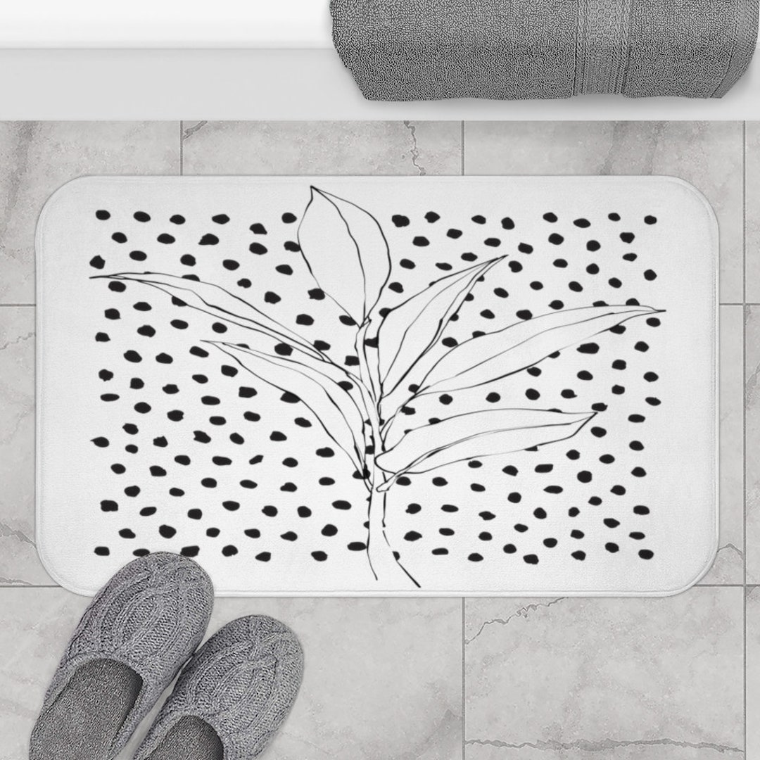 Black and White Bath Mat, Boho Bath Mat and Rug, Black Dots, Black
