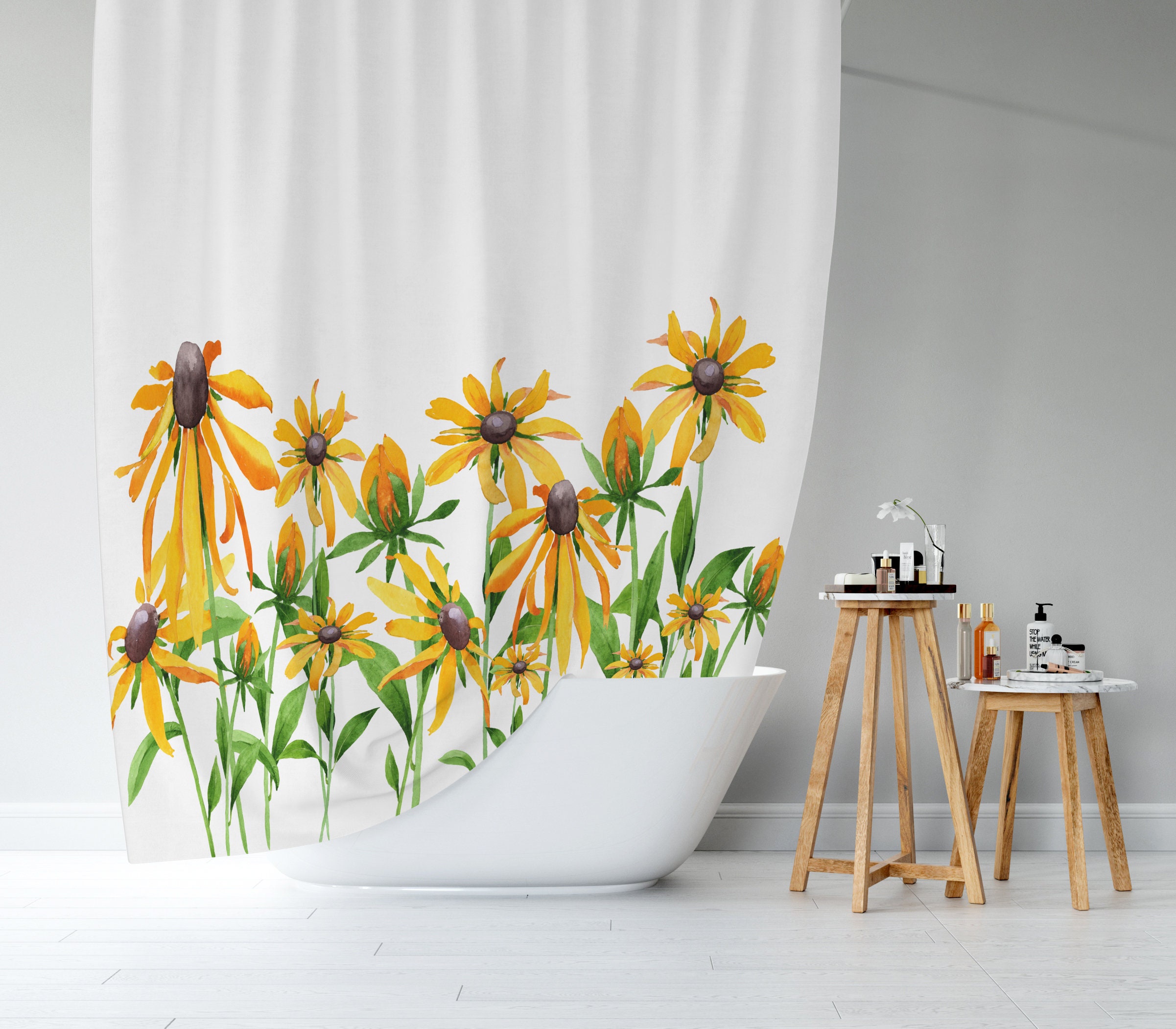 A Field of Sunflowers Bath Mat Watercolor Bath Rug Kitchen | Etsy