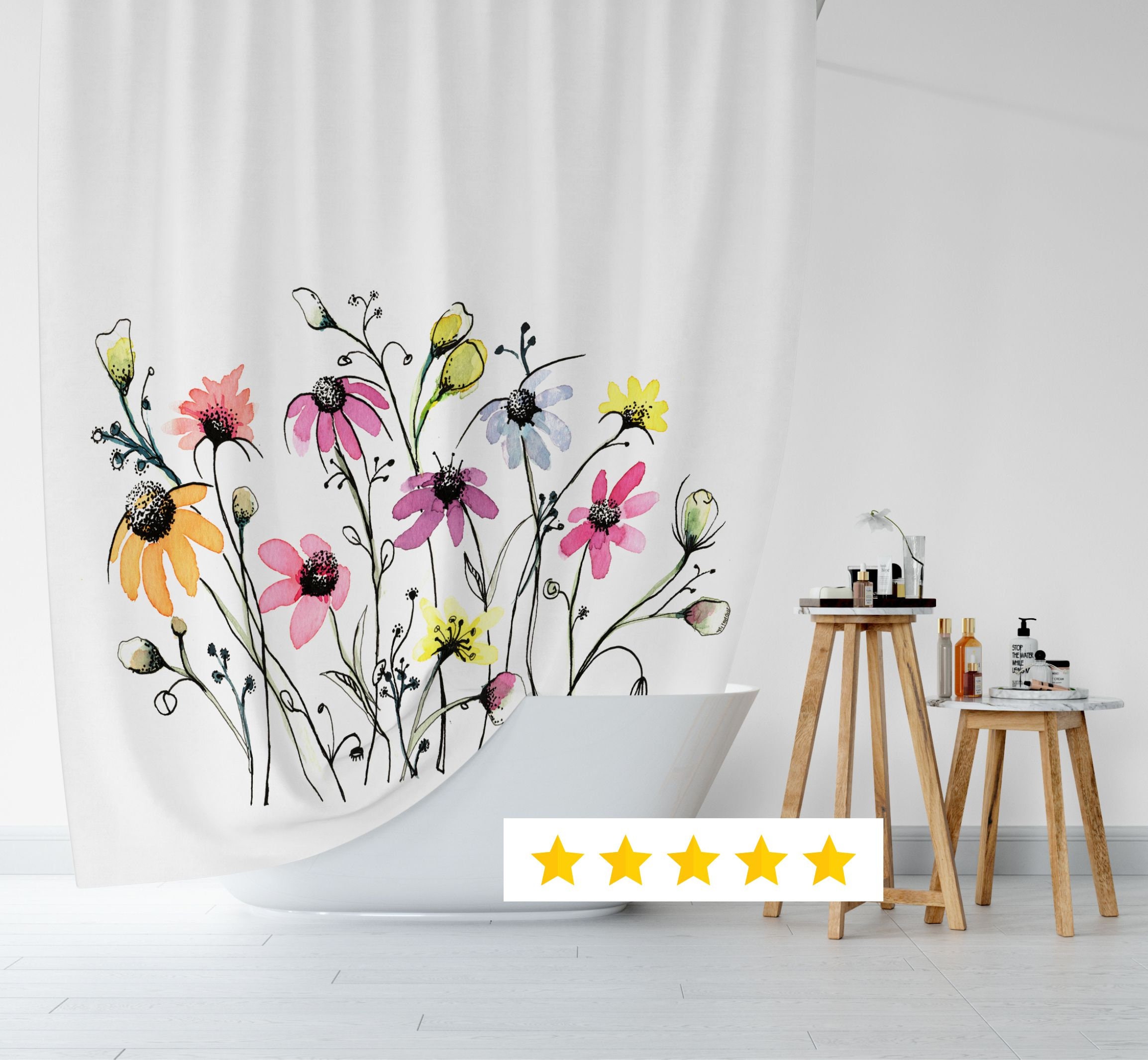  VOUGGIME Shower Curtain Farmhouse White Flowers A Budding Daisy  Waterproof Fabric Shower Curtains Set for Bathroom Accessory Bohemian Bathroom  Decor with 12pcs Hooks(36x72inches) White Green : Home & Kitchen
