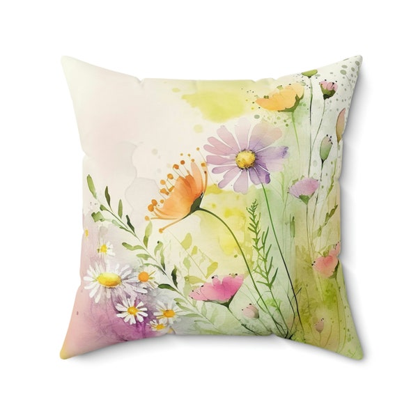 Wildflowers on Throw Pillow Cover,  Decorative Boho Floral Pillow Case, Home Decor, Four Sizes: 14x14, 16x16, 18x18, 20x20 inches