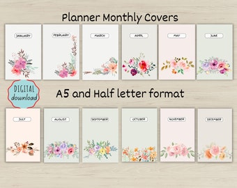 Printable Monthly Planner Covers A5 and Half Letter Format. Abstract ...