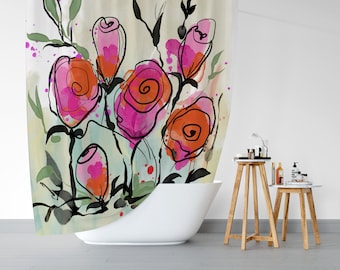 Floral Shower Curtains, Floral Watercolor Art Pink Roses 71x74 in, Delicate Unique Shower Curtain, Guest Bathroom, Bathroom Refresh Gifts