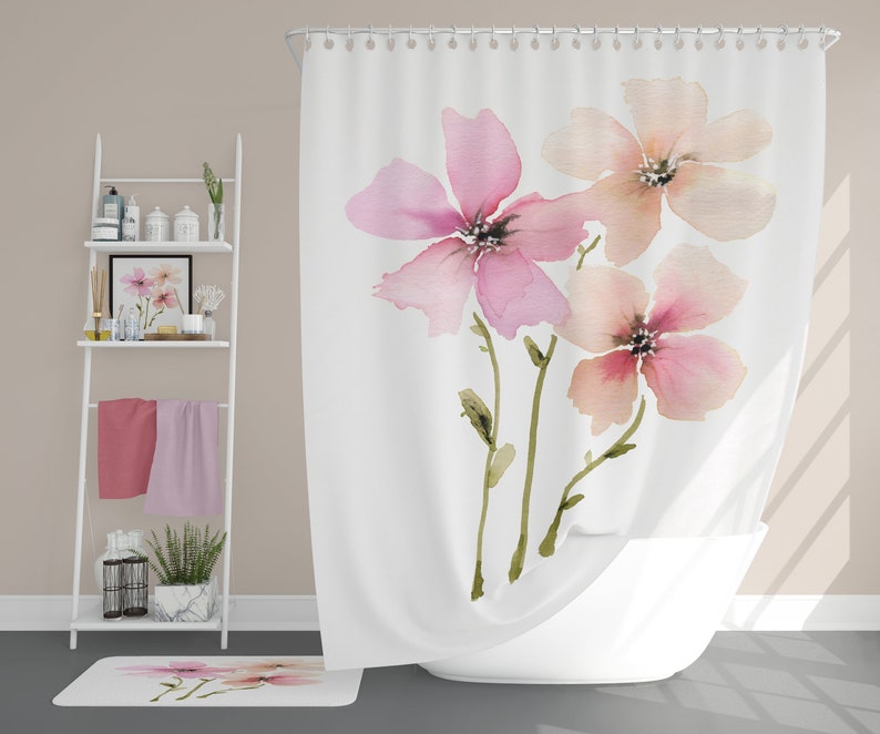 Floral shower curtains Watercolor unique flowers Light pink Etsy