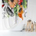 Shower Curtain Boho, Watercolor Leaves and Flowers Shower Curtains,  71x74 in,  Orange, Red, Green and Black 