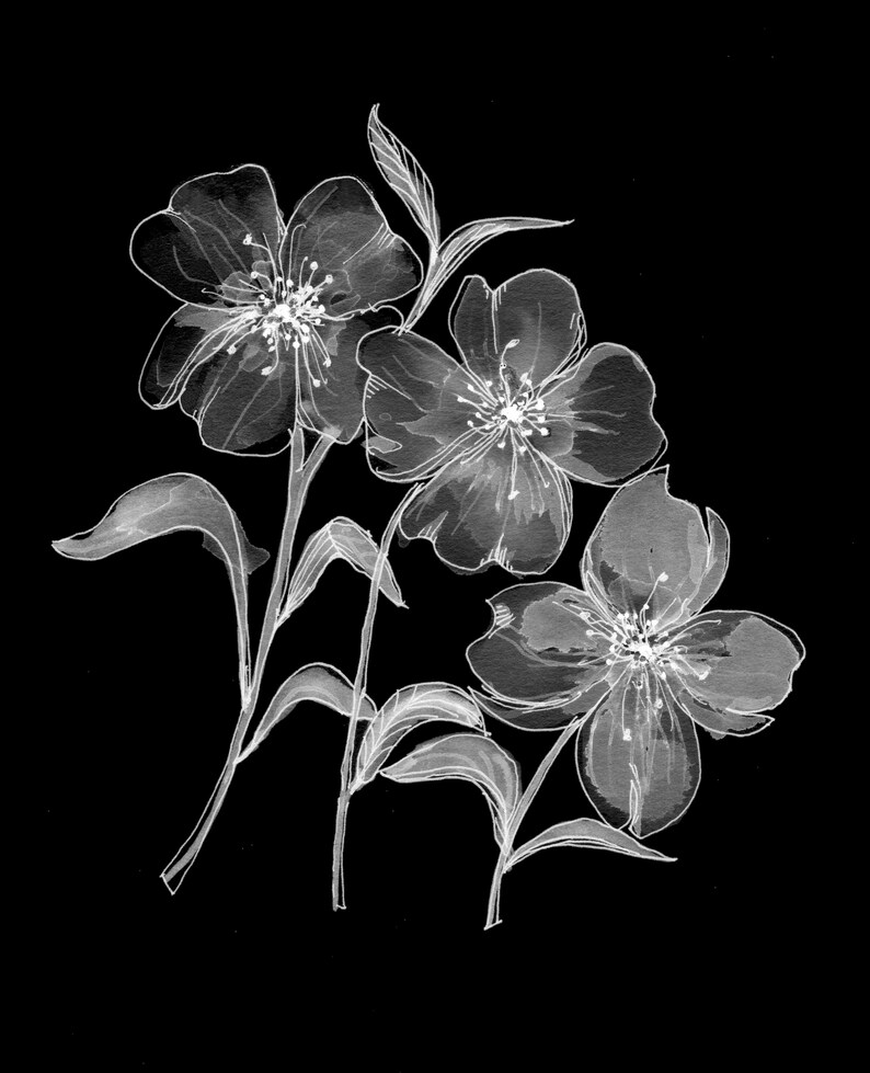 Black & White Floral Bath Mat White Flowers and Leaves Etsy