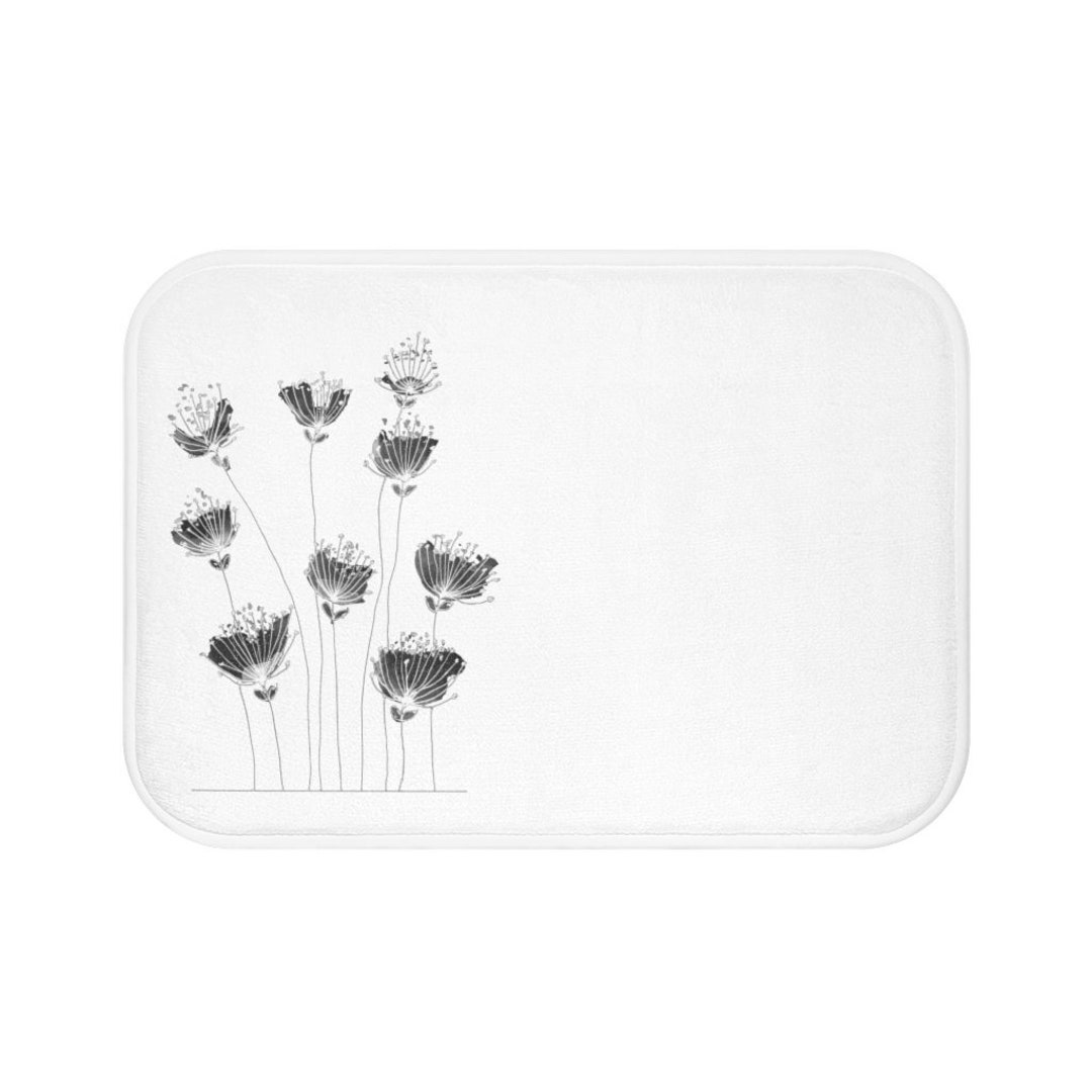 Black and White Bath Mat Doodle Design Floral Bathroom Etsy