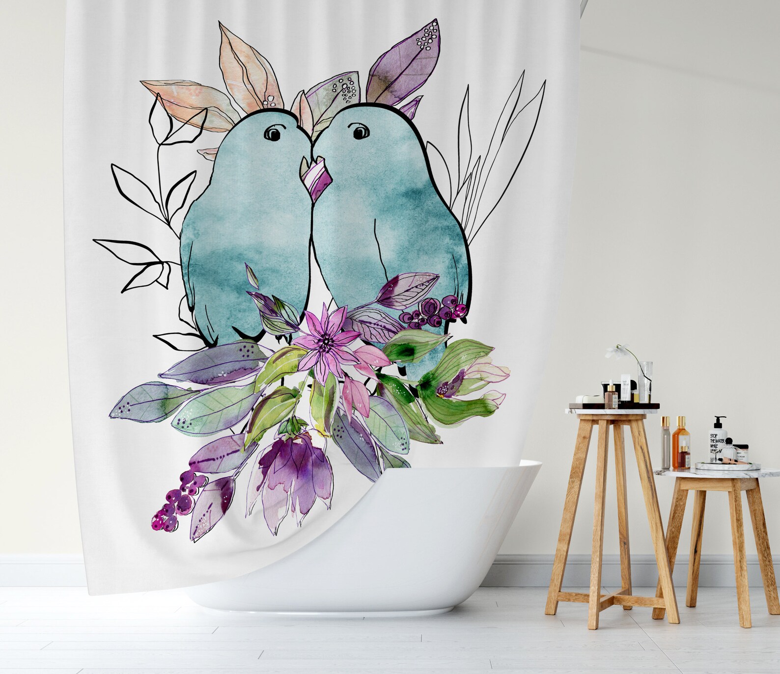 Shower Curtain Love Bird Accessories Bathroom Accessories Etsy