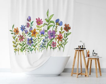 Floral Shower Curtain, Watercolors Flowers Shower Curtain, Colorful Shower Curtain, Boho Shower Curtain 71x74 in, Floral Bathroom