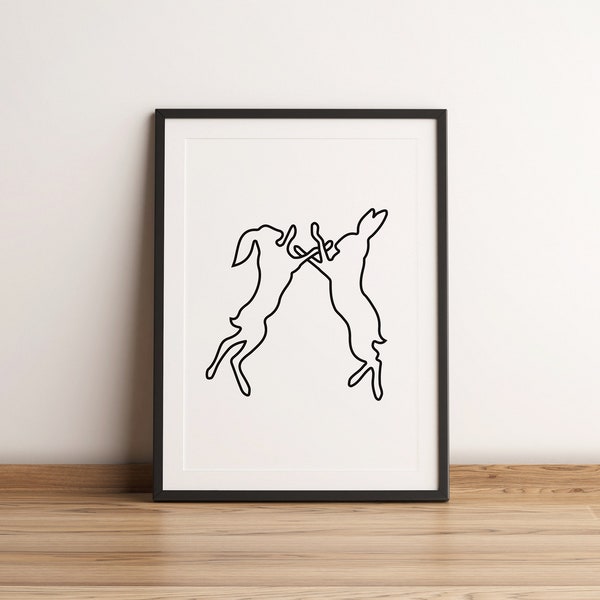 Scandinavian ART, Boxing Hares, Art Printable, Nordic Art, Hare Print, Modern Art, Minimalist Art, Digital Download Wall Art