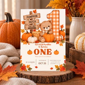 Pumpkin Patch Birthday Invitation, Editable Canva Template, Cute Pumpkin Invite, Fall Birthday, Our Little Pumpkin ONE, Instant Download